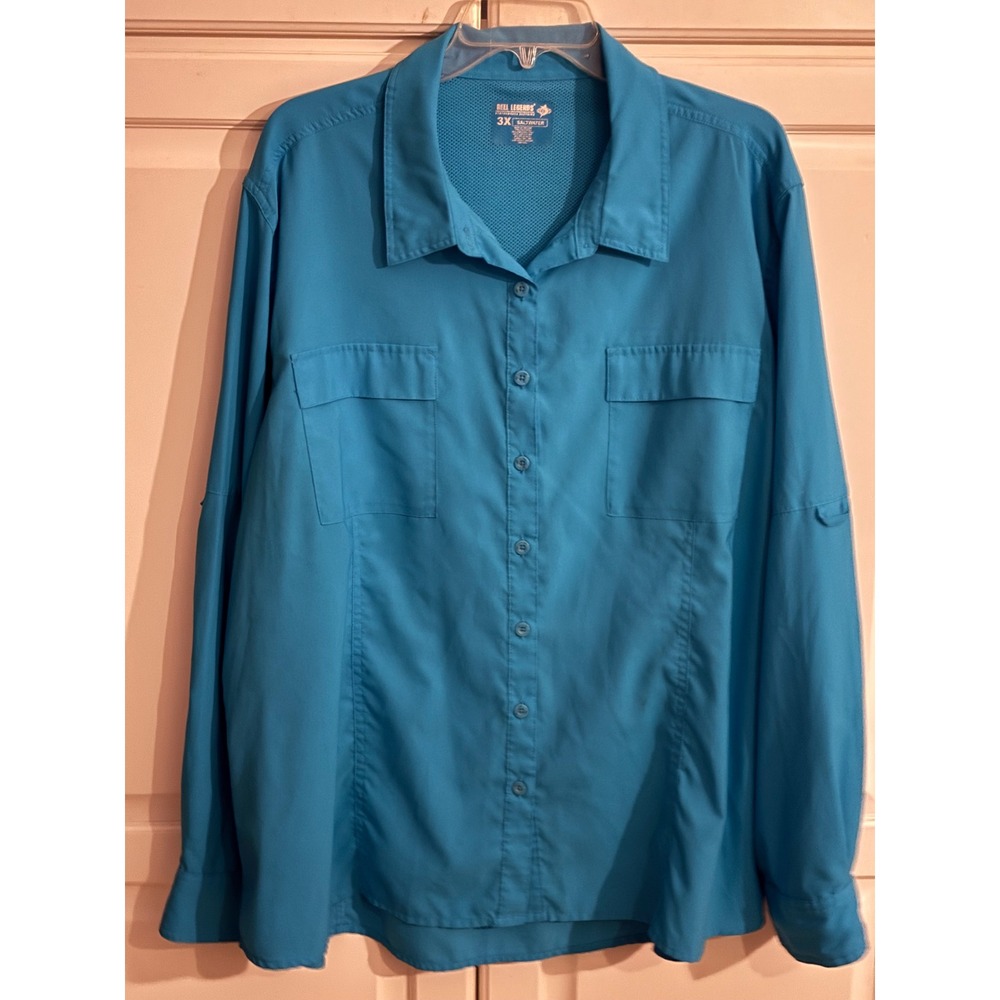 Reel Legends Saltwater Womens 3X Teal Blue Fishing Shirt Long Sleeve Ventilated